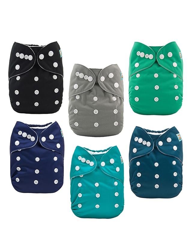 ALVABABY 6-Pack Reusable Cloth Diapers with 12 Inserts, One-Size Adjus