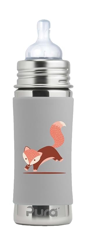 Pura Kiki 9oz stainless steel infant bottle with sleeve, anti-colic me