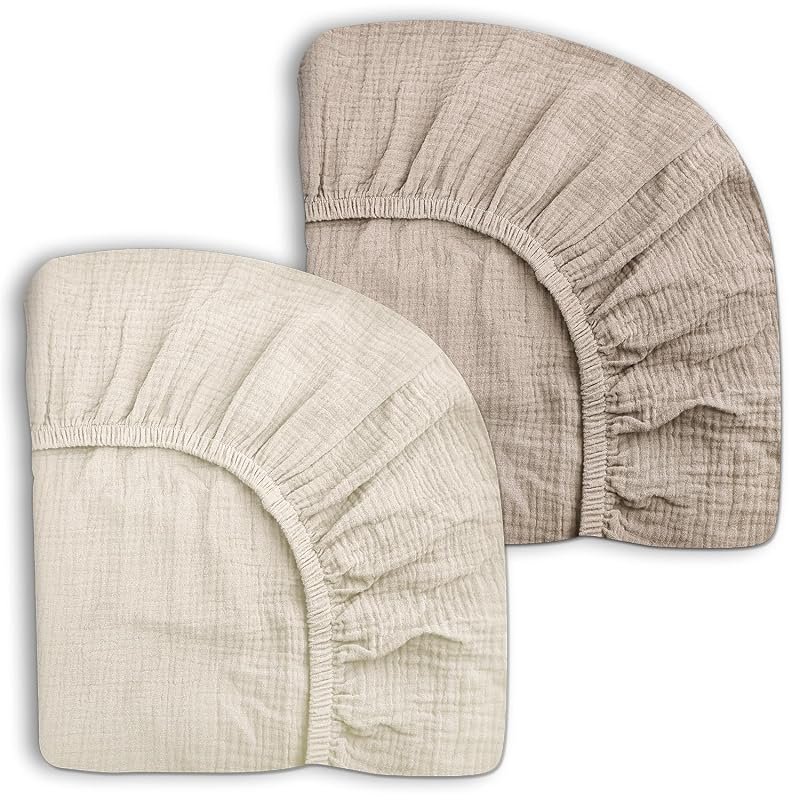 Mini Crib Sheets for Baby Boy Girl 2 Pack, Neutral Muslin Mattress She