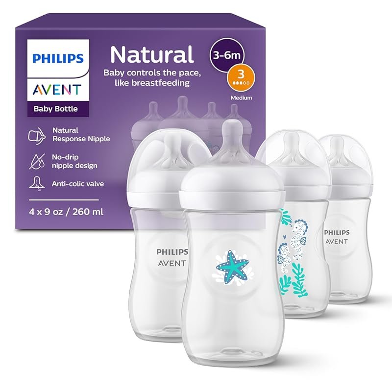 Philips Avent Natural 9oz Baby Bottles with Natural Response Medium Fl