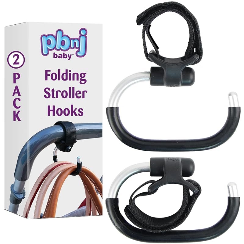 Foldable Stroller Hooks with Carabiner Clips for Hanging Diaper Bags a