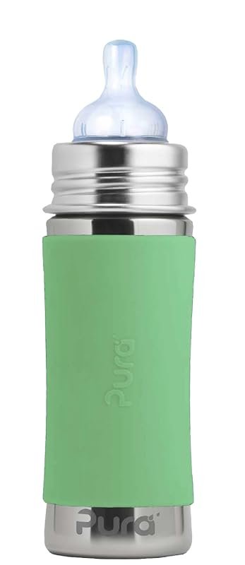 Pura Kiki 9oz stainless steel infant bottle with sleeve, anti-colic me