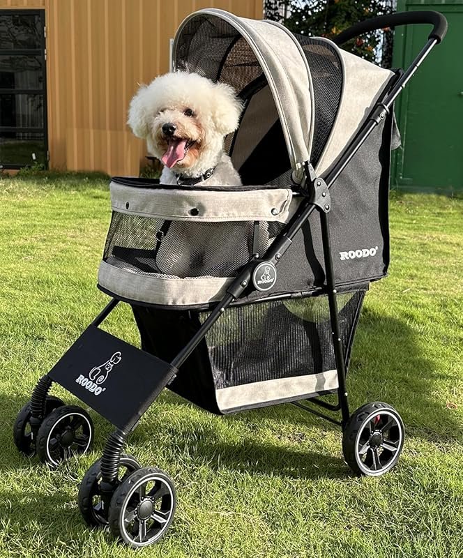ROODO All-Terrain 4-Wheel Pet Stroller, Lightweight and Foldable for D
