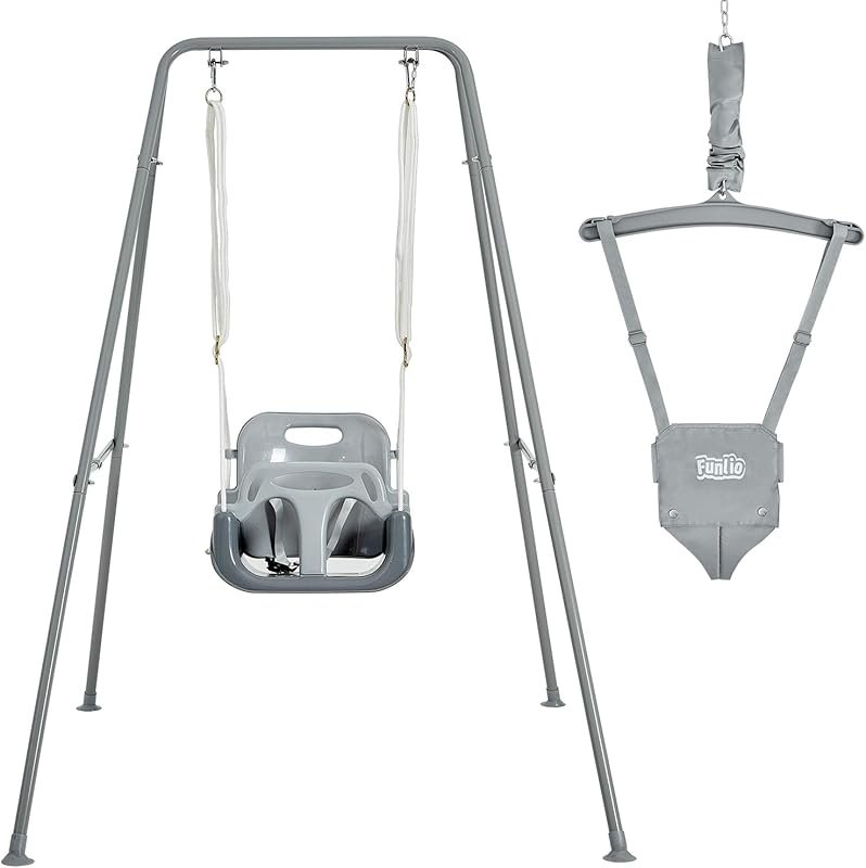 FUNLIO 2-in-1 Baby Jumper Swing Set with Heavy Duty Foldable Stand for