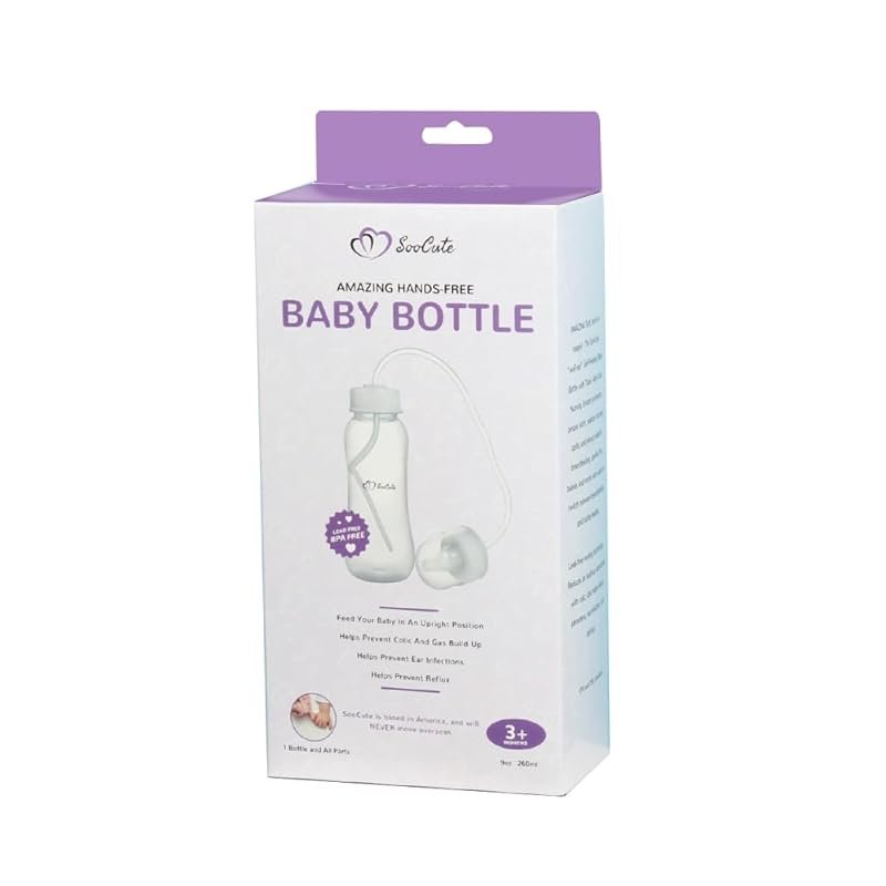 Hands-Free Anti-Colic Baby Bottle with Fast Flow Nipple and Straw 9 oz