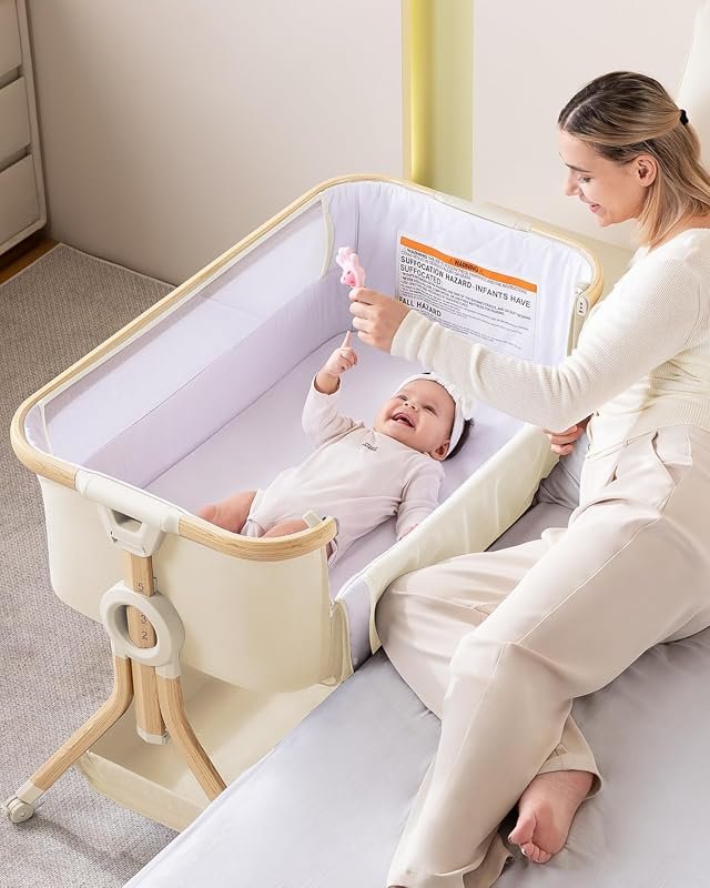 Larex Baby Bassinet Bedside Sleeper Khaki β Mosquito Net, Storage Bag