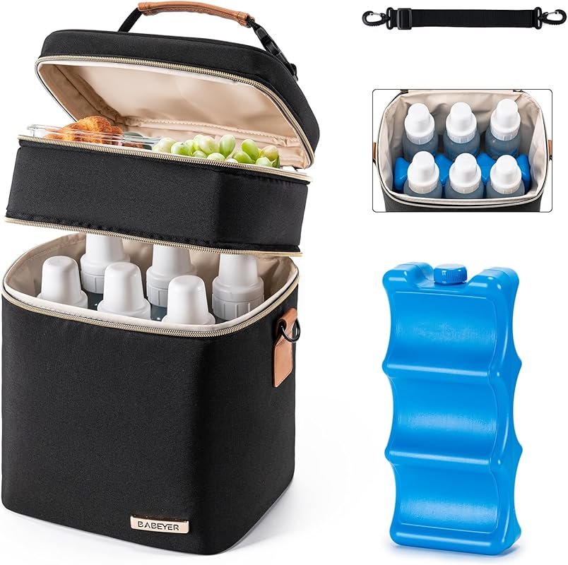 Breastmilk Cooler Bag with Ice Pack Fits Six Baby Bottles Up to Nine O