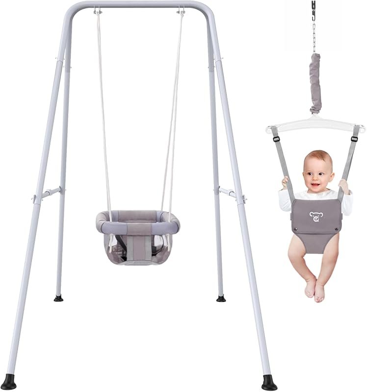 2-in-1 Baby Jumper and Toddler Swing with Foldable Stand for Indoor an
