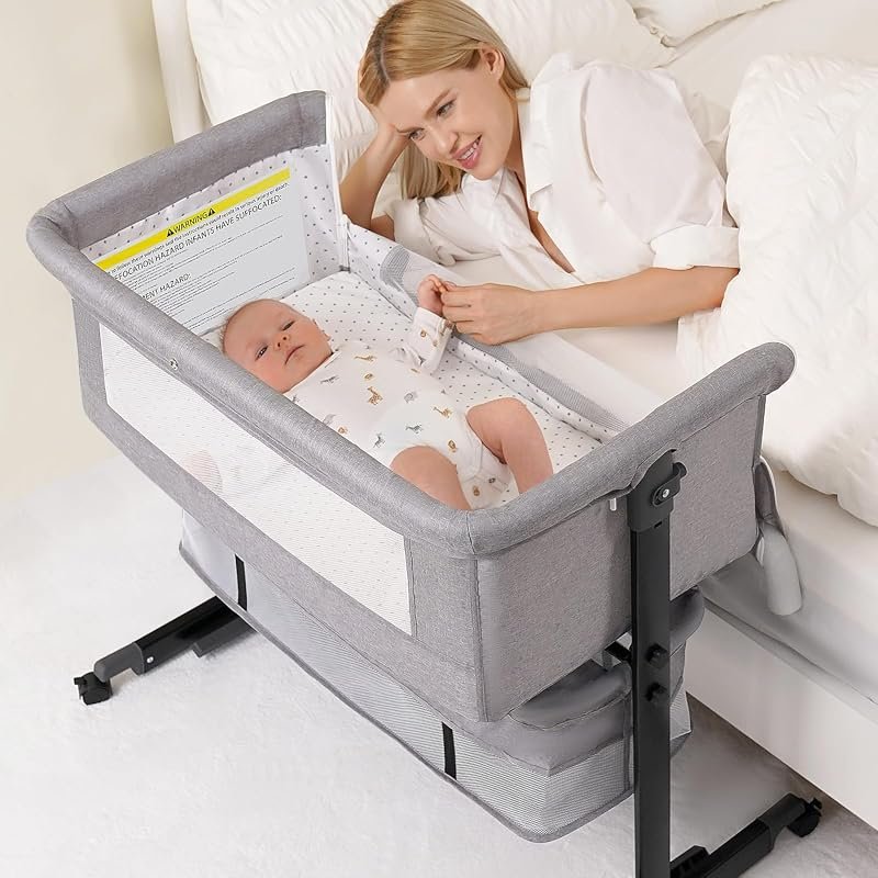 Semphis 3-in-1 Baby Bassinet Bedside Sleeper with Adjustable Height, R