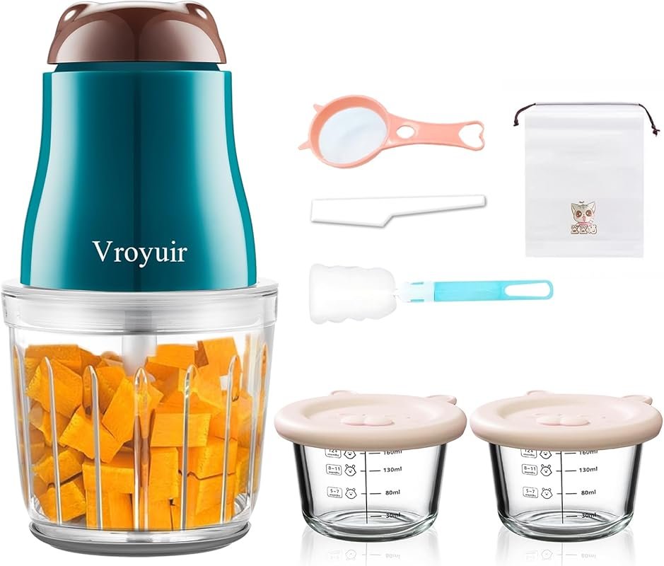Vroyuir Baby Food Maker with 600ML Blender, 10 Blades, and Glass Bowls