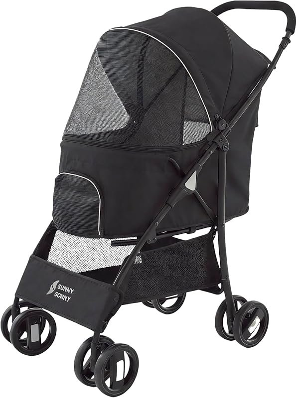 4-Wheel All-Season Pet Stroller with Weather Cover, Visible Mesh, and 
