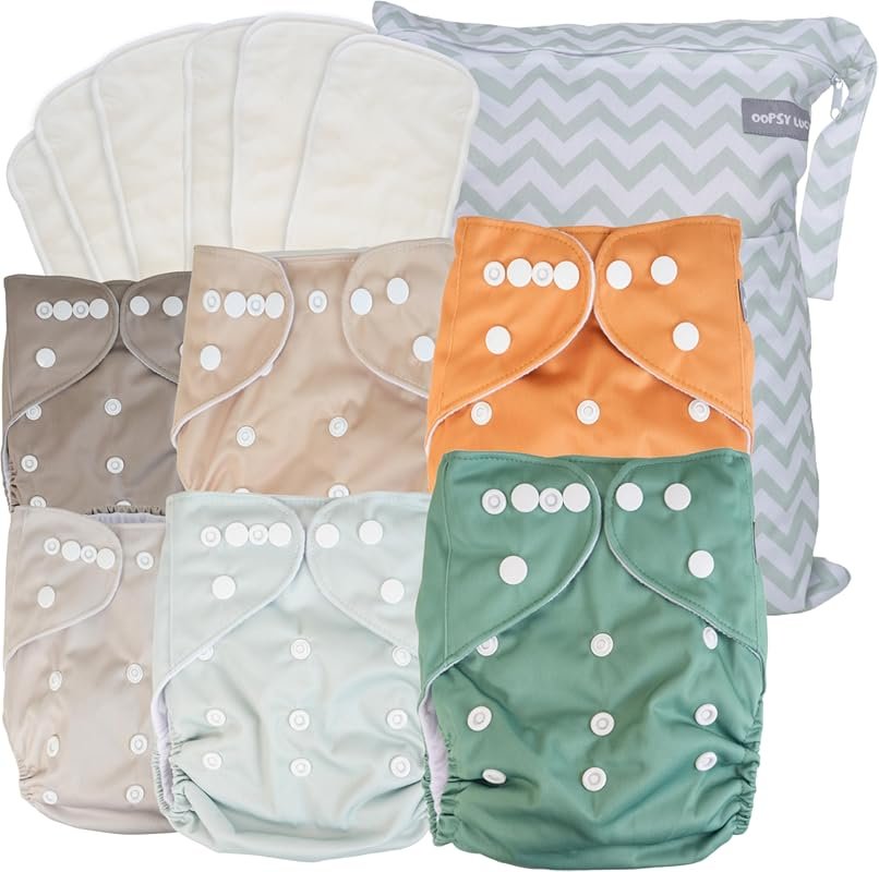 6-Pack Cloth Diapers with Inserts and Wet Bag One-Size Adjustable Reus