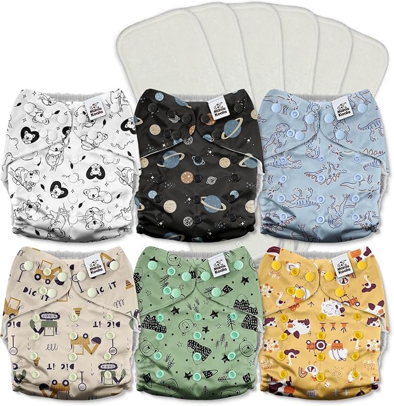 Mama Koala 3.0 pocket cloth diapers 6-pack with six five-layer natural