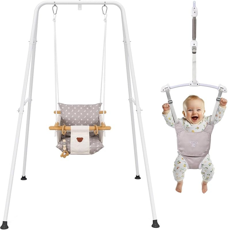 2-in-1 Baby Jumper and Swing with Foldable Stand for Stable Indoor and