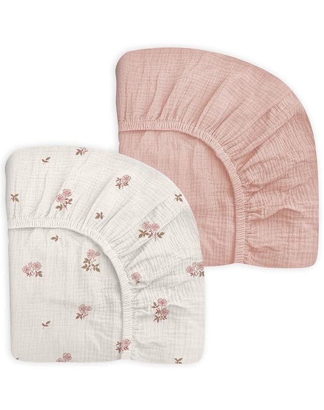 Mini Crib Sheets for Baby Boy Girl 2 Pack, Neutral Muslin Mattress She