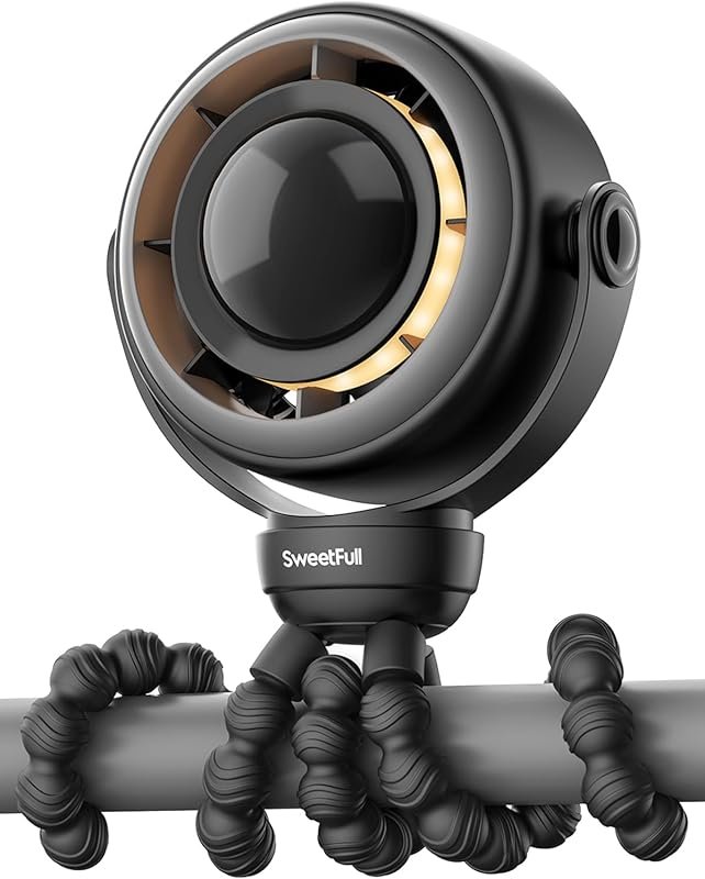 Sweetfull Rechargeable Baby Stroller Fan with 4 Speeds, LED Display, a