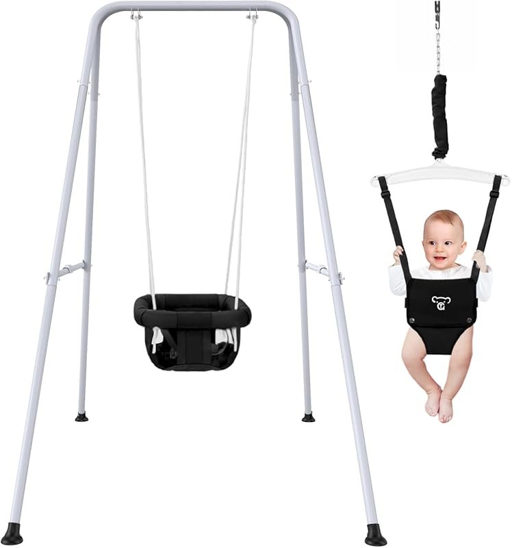 2-in-1 Baby Jumper and Toddler Swing with Foldable Stand for Indoor an
