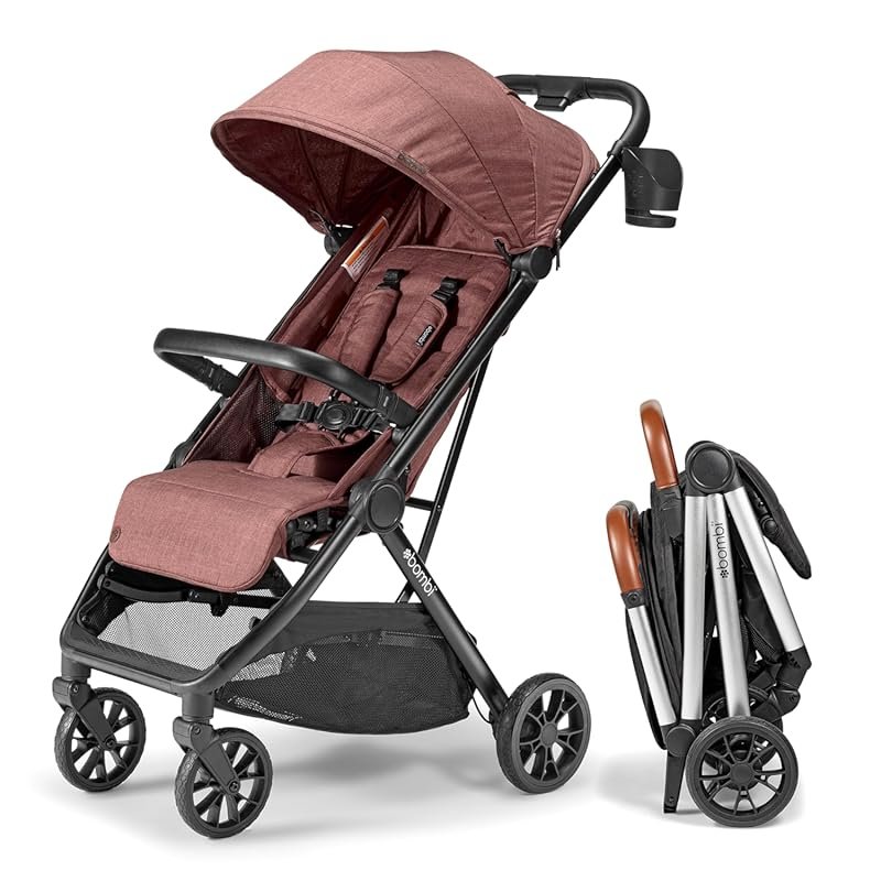 Bombi Bēbee V2 Lightweight Stroller with Vegan Leather, One-Hand Fold,