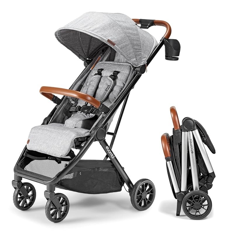 Bombi Bebee V2 Lightweight Infant Stroller with Vegan Leather, One-Han