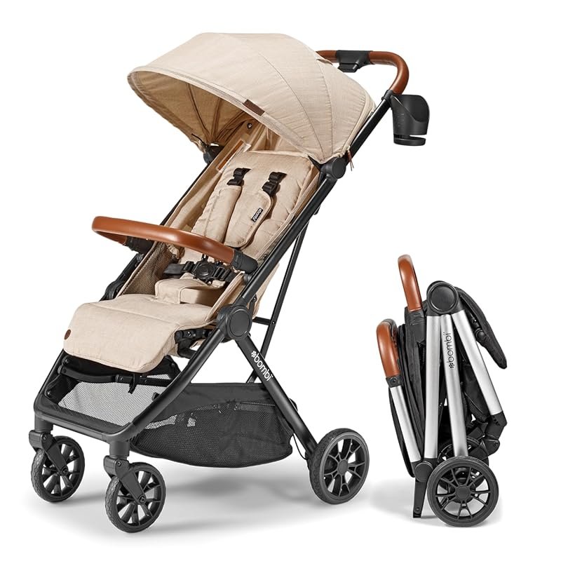 Bombi Bēbee V2 Lightweight Stroller with Vegan Leather One-Hand Fold a