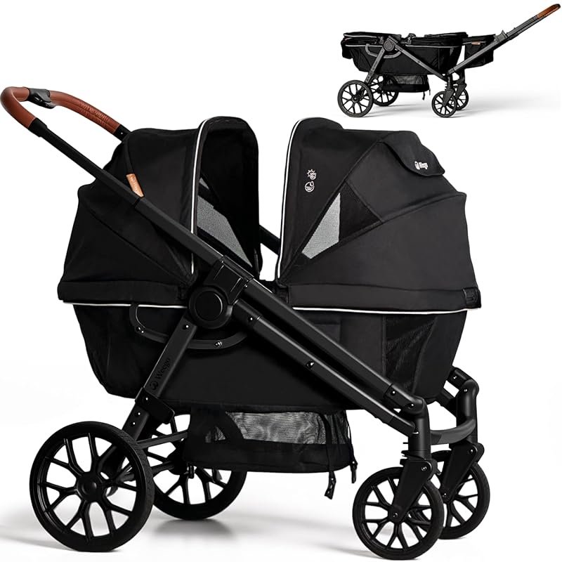 All-Terrain Wagon Stroller for Two Kids with Removable UV Canopy and A