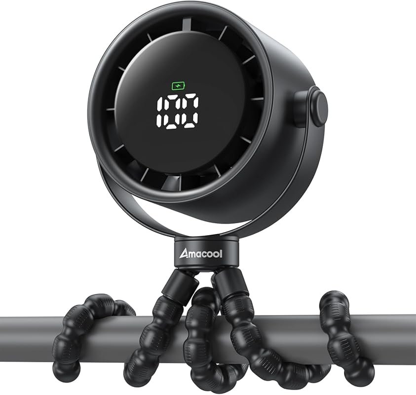 Amacool Baby Stroller Fan with 17-Hour Cooling, 5 Speeds, LED Display,