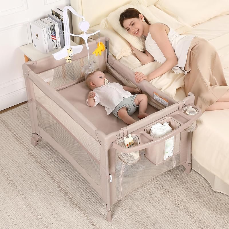4-in-1 Pack and Play Baby Playard – Portable Crib, Bassinet, Bedside S