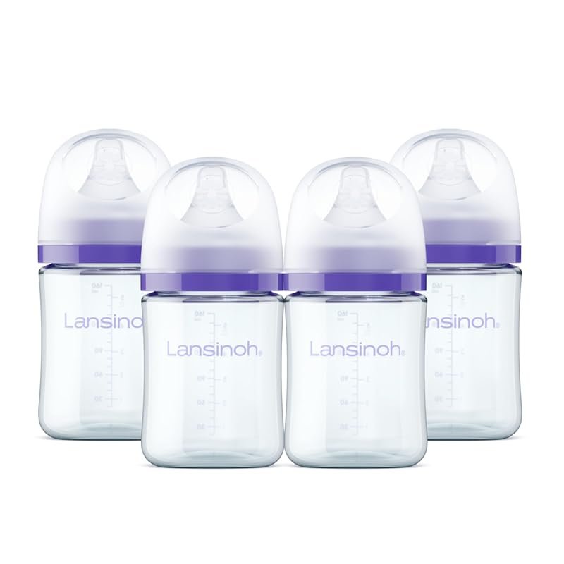 Lansinoh anti colic glass baby bottles with slow flow nipples, 5 oz, 4