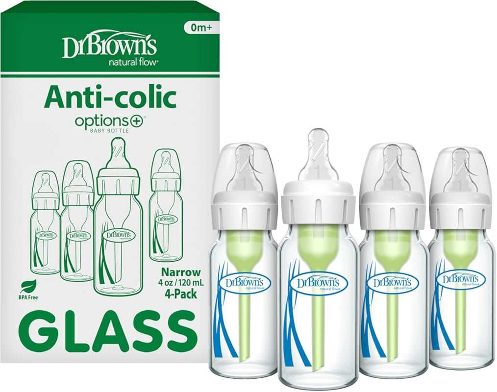 Dr. Brown's Options Plus Narrow Glass Anti-Colic Bottles, 4 oz, Level 