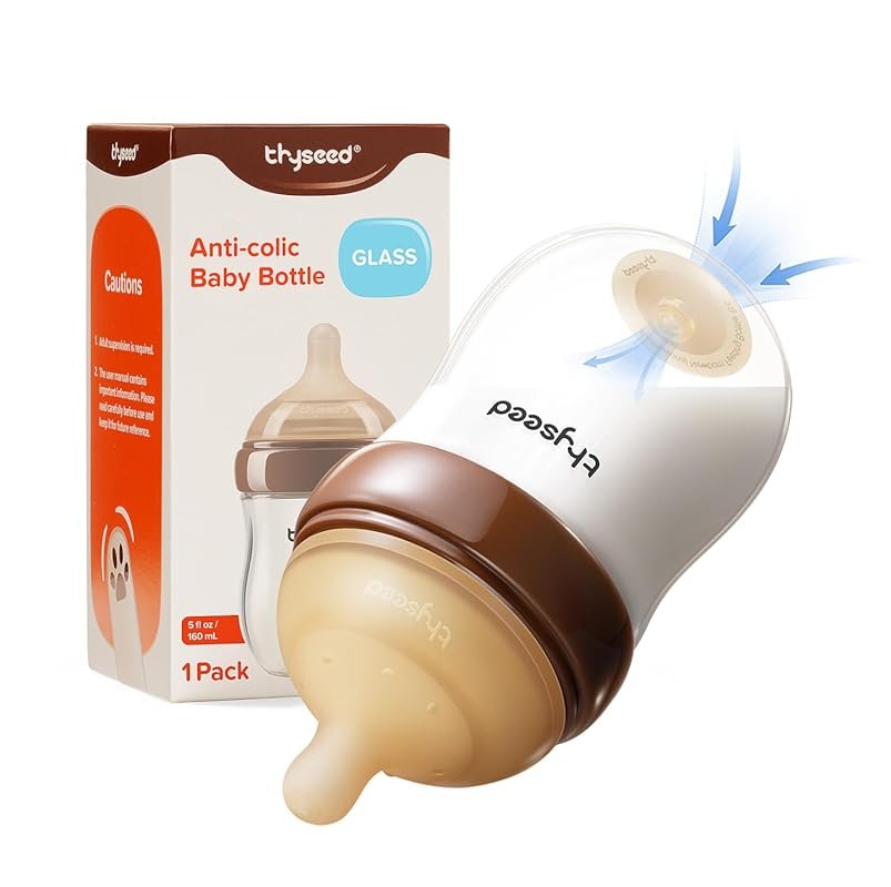 Thyseed Glass Anti Colic Baby Bottle 5 oz Newborn Breast Like Nipple f