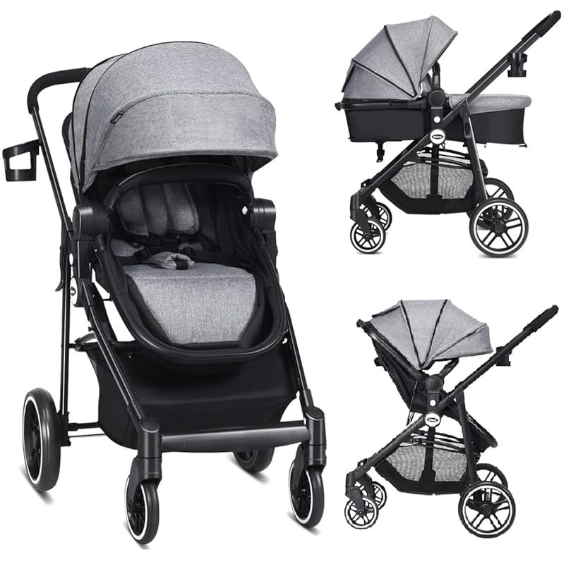 INFANS 2 in 1 High Landscape Baby Stroller and Reversible Bassinet Pra