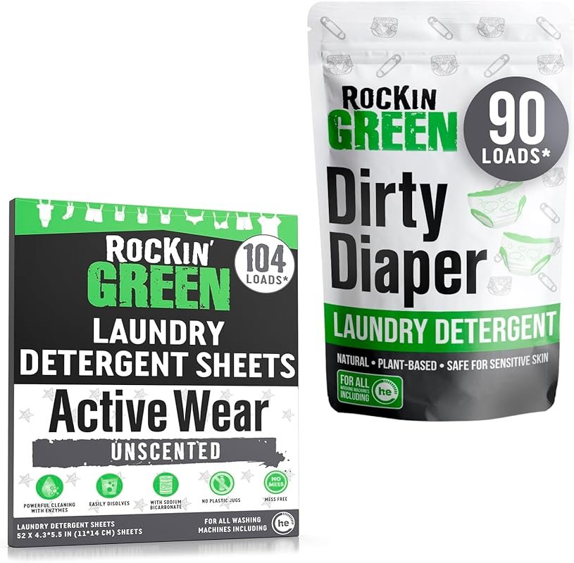 Rockin' Green unscented detergent sheets 104 loads and Dirty Diaper po