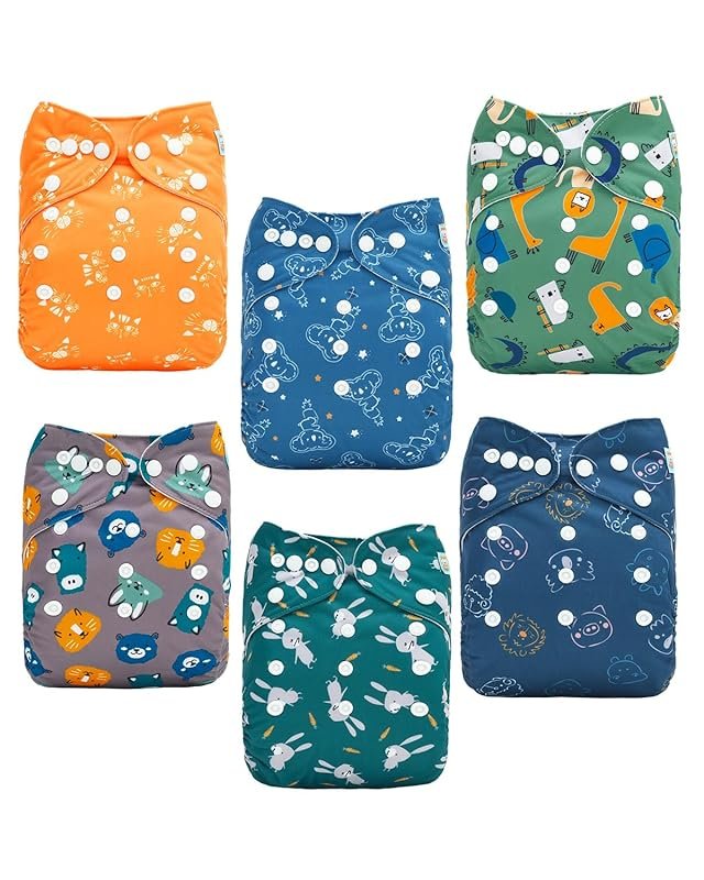 ALVABABY 6 Pack Cloth Diaper Covers with 12 Inserts One Size Adjustabl