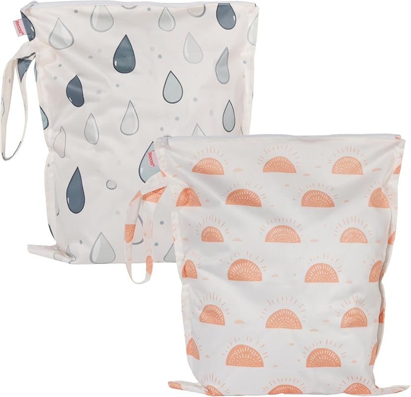 HECCEI 2-Pack Waterproof Wet Bags, Reusable Leakproof Cloth Diaper Wet