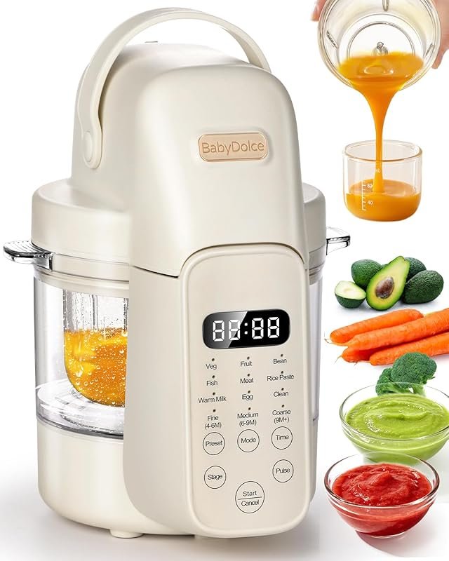 Baby Dolce 9-in-1 Glass Baby Food Maker with Steamer, Blender, Touch S