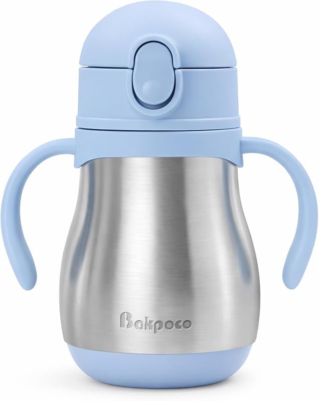 Insulated stainless steel straw sippy cup for toddlers, 8oz with handl