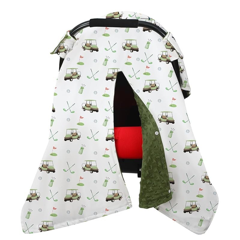 Honeydak Golf Baby Car Seat Cover with Nursing Canopy and Peekaboo Ope