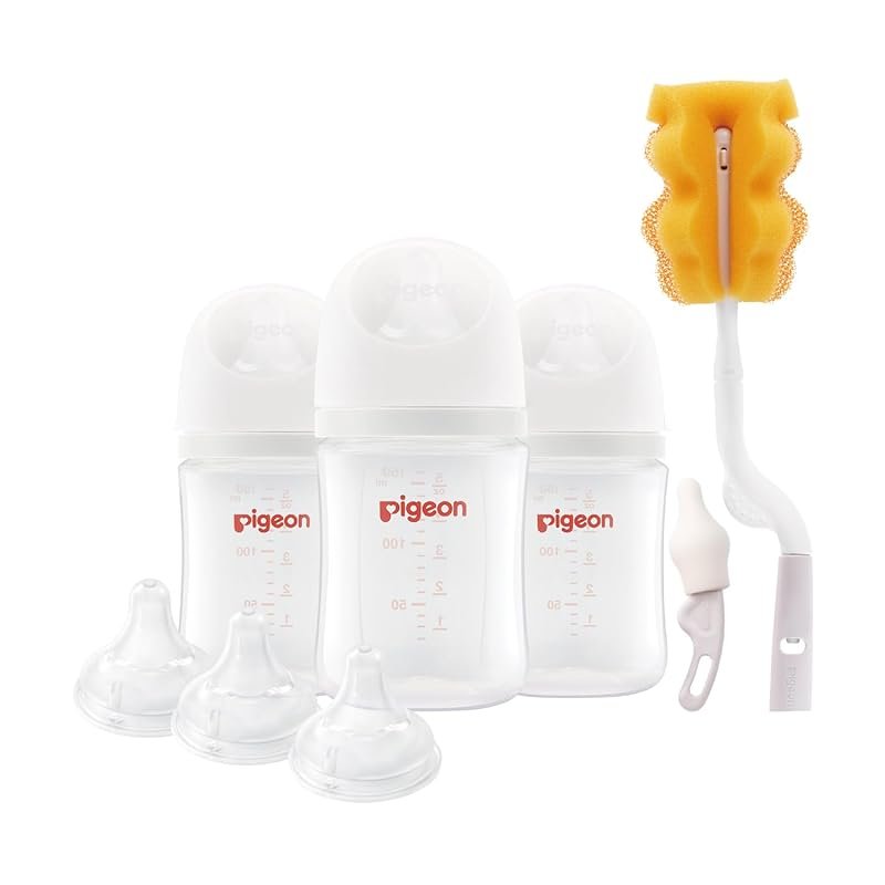 Pigeon Newborn Bottle Set with 3 Anti-Colic Wide Neck Bottles 5.4 oz, 