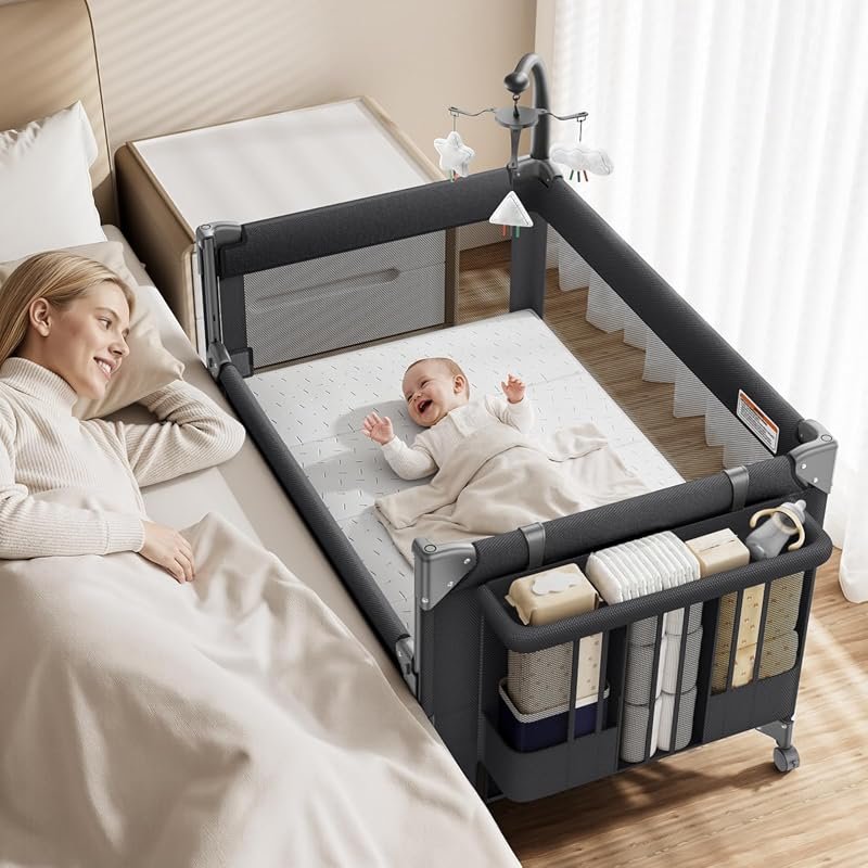 GAIVE 4-in-1 Baby Bassinet Black β One-Push Setup, Bedside Sleeper, 3