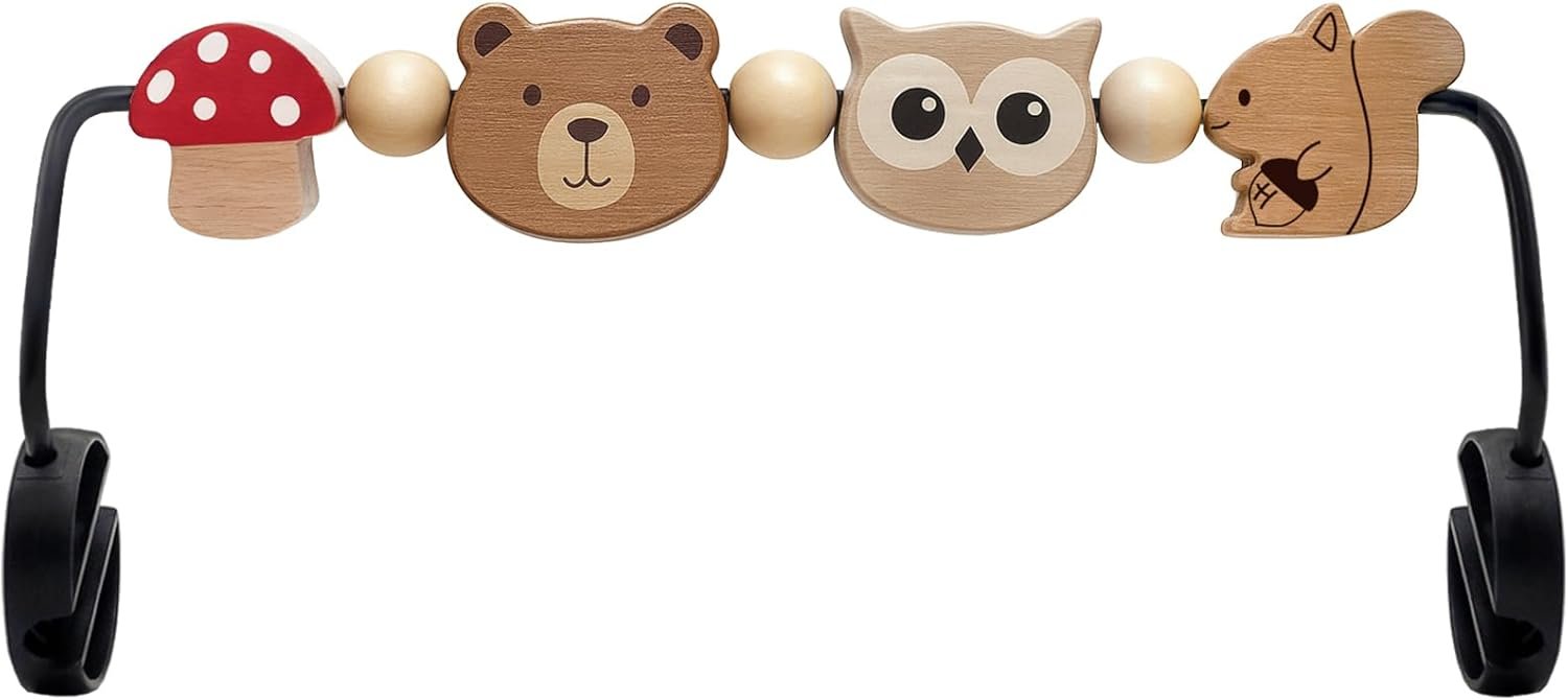 Wooden Rotatable Baby Bouncer Toy Bar with Sensory Toys, Compatible wi