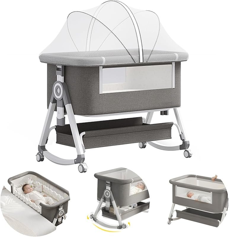4-in-1 Baby Bassinet Rocking Bedside Sleeper β Comfy Mattress, Wheels,